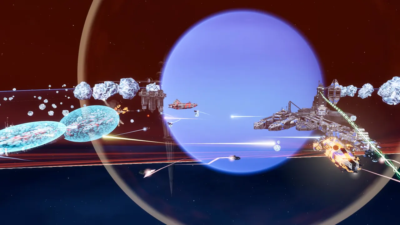 A fleet fighting in orbit of a blue world